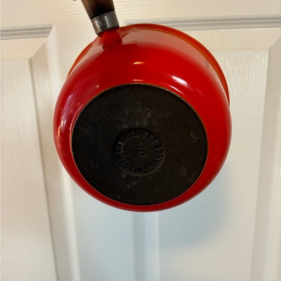 Vintage Le Creuset 18 Volcanic Orange Round Pan Cast Iron Saucepan With … - Picture 2 of 8